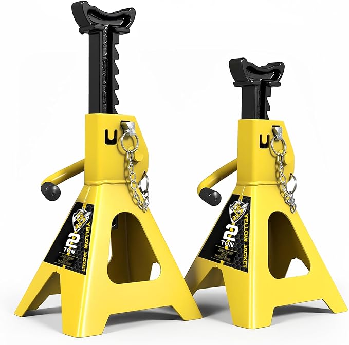 YELLOW JACKET 2 Ton Jack Stands (1 Pair) – Double-Locking Design for Cars & SUVs, 4400 lb Capacity, Premium Steel Construction