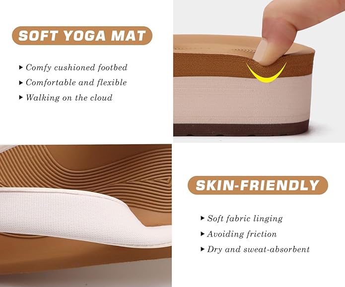 COFACE Flip Flops for Women With Comfortable Arch Support Ladies Fashion Platform Thong Sandals Soft Yoga Mat Sole For Beach/Indoor Outdoor