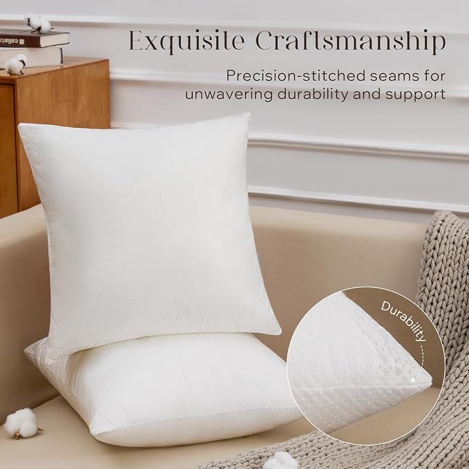 Phantoscope 16x16 Pillow Inserts, Throw Pillow Inserts for Couch, Pack of 4 | 100% Virgin Fiber Hypoallergenic Pillow Form, Soft Throw Pillow Inserts, Lightweight Throw Pillows for Couch Bed Pillows