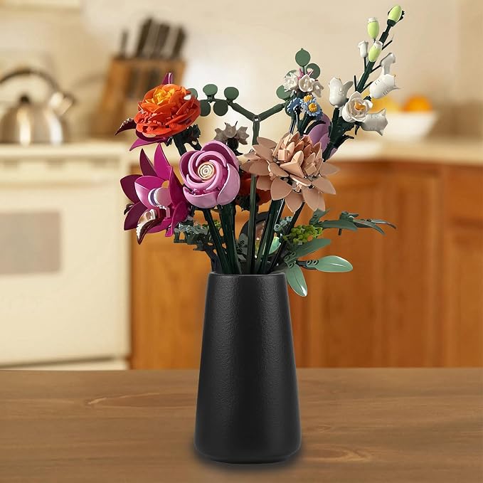 Simple Vase for Flowers Plants, Matte Vases for Modern Table Shelf Home Decor Wedding Boho Decor, 6" H Frosted Elegant Ceramic Vase for Pampas Grass Fluffy Stem Bouquet Lavender Flowers (Black, 2)