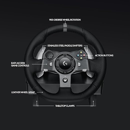 Logitech G920 Racing Wheel and Pedals for Xbox X|S/Xbox One/PC | Real force feedback, stainless steel paddle shifters, leather steering wheel cover, for Xbox Series X|S, PC, Mac