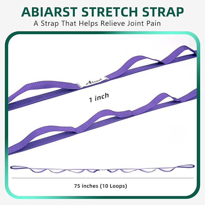 Stretching Strap Yoga Straps for Physical Therapy, 10 Loops Non-Elastic Stretch Band for Pilates, Flexibility, Exercise and Gymnastics