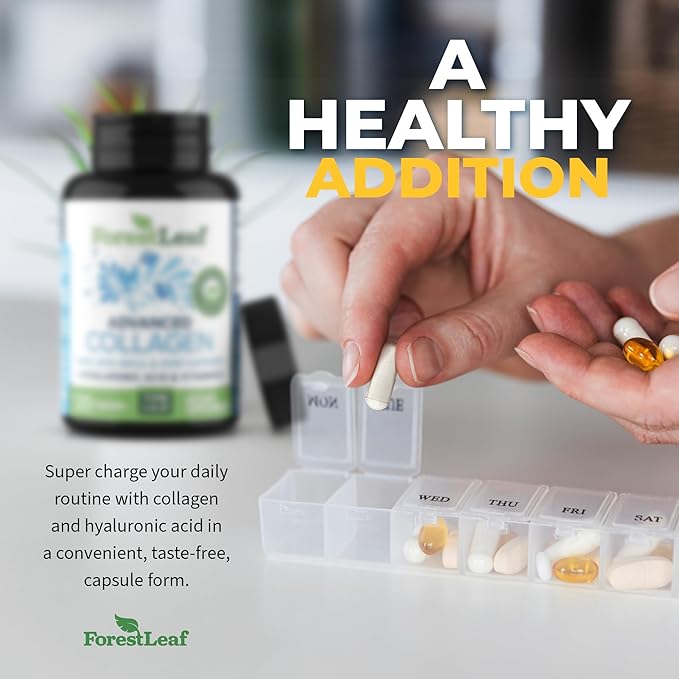 ForestLeaf Multi Collagen Pills with Hyaluronic Acid + Vitamin C | Hydrolyzed Collagen Supplements for Women or Men | Multi Collagen Capsules Peptides for Skin, Wrinkles, 120 Caps