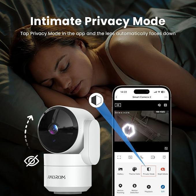AMOROM Home Camera, Baby/Elderly/Dog/Cat Camera | AI Smart Detection & Alarm, 2-way Talk, Night Vision, 2.4G WiFi App Control, Cloud & SD Card Storage, Alexa Assistant, 1 Pack