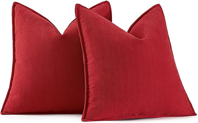 MIULEE Pack of 2 Red Decorative Chenille Pillow Covers 18x18 Inch | Soft Couch Throw Pillows,Farmhouse Cushion Covers with Elegant Design for Sofa,Bedroom,Living Room,Spring Home Decor