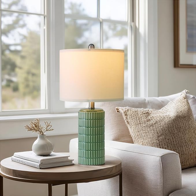 PoKat 20.75" Small Modern Ceramic Table Lamps Set of 2 for Bedroom, Green Bedside Lamps for Night Stands, Farmhouse House Decor Nightstand Table Lamps for Living Room End Table Green