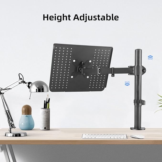 suptek Single Laptop Notebook Desk Mount with Tray for 13-27 inch Computer Screen, Fully Adjustable Laptop Desk Arm for Notebook up to 17’’, Weight up to 15.6 lbs