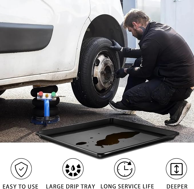 6 Pcs Extra Large Oil Drip Pan, 35.4×24×1.6Inches Oil Drain Pan for Under Car,Plastic Oil Drip Tray for Garage, Fridges, Washing Machines, Cat Litter Box,Keeps Floors Safe & Clean