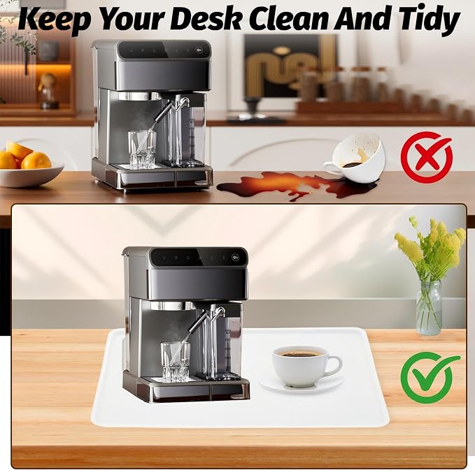 Coffee Mat, 19.7"x15" Coffee Mat, Espresso Maker and Kitchen Counter, Bar Accessories for Countertop, Dish Drying Mat, Anti-Slip, Anti-Vibration Pad for Espresso Machine, White