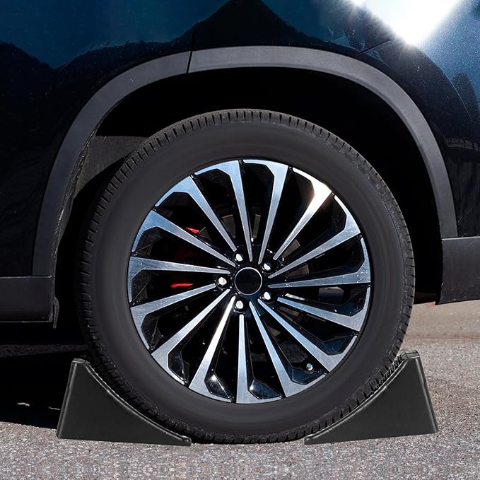 2 Pack Heavy Duty Wheel Chocks, Solid Rubber RV Wheel Chock for Trailers, Black Tire Chocks for Cars, Truck,Travel Trailers, Camper and ATV, 6.5" x 3.6" x 3.7"
