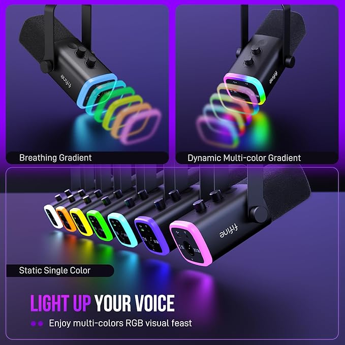 FIFINE AmpliGame AM8T XLR/USB Gaming Microphone Set, Dynamic PC Mic | Streaming RGB Mic Kit with Boom Arm Stand, Mute Button, Headphones Jack, for Podcasting Recording Vocal Voice-Over