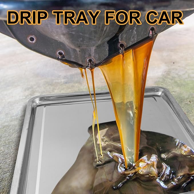 2 Pcs Stainless Steel Oil Drip Pan for Under Car 27.6 x 19.7 Inch Automotive Oil Change Pan Silver Rust Resistant Motorcycle Drip Tray Replacement Tray for Garage Floor