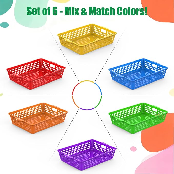 QRRICA 18 Pack Plastic Classroom Storage Baskets, Paper Trays for Classroom Organization & Turn in Trays for Teachers, Students, Desk Organizer Bin 13.8x10.6x3.1 Inch