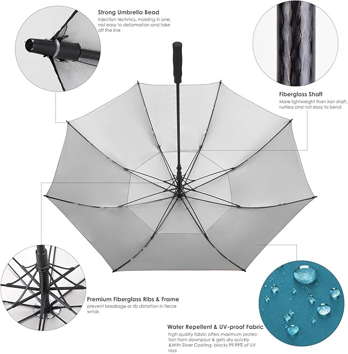 ZEKAR 54/62/68 inch Rain/Sun Windproof Large UV Protection Golf Umbrella
