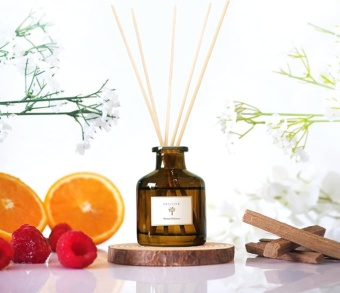 PRISTINE Swiss Château/Inspired by Hilton Reed Diffuser - Home & Bathroom | Fresh Cut Rose, Tangerine, Cedarwood Oil Reed Diffuser Set | Oil & Reed Diffuser Sticks, Home & Office Decor, Fragrance Gift
