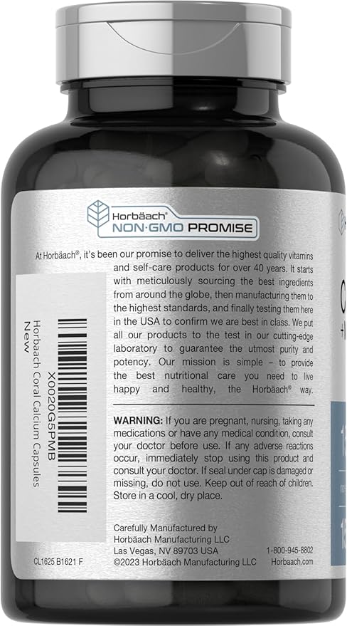 Horbäach Coral Calcium 1500mg Capsules | 150 Count | Plus Magnesium | Non-GMO & Gluten Free Supplement