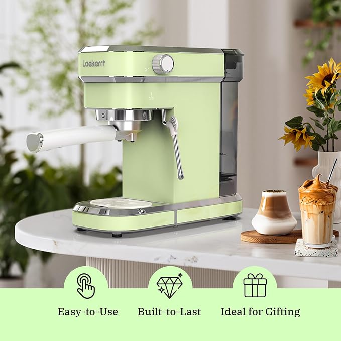 Laekerrt Espresso Machine 20 Bar Espresso Maker CMEP01 with Milk Frother Steam Wand, Professional Expresso Machine for Cappuccino and Latte (Stainless Steel, Green) Gift for Dad, Father, Coffee Lovers