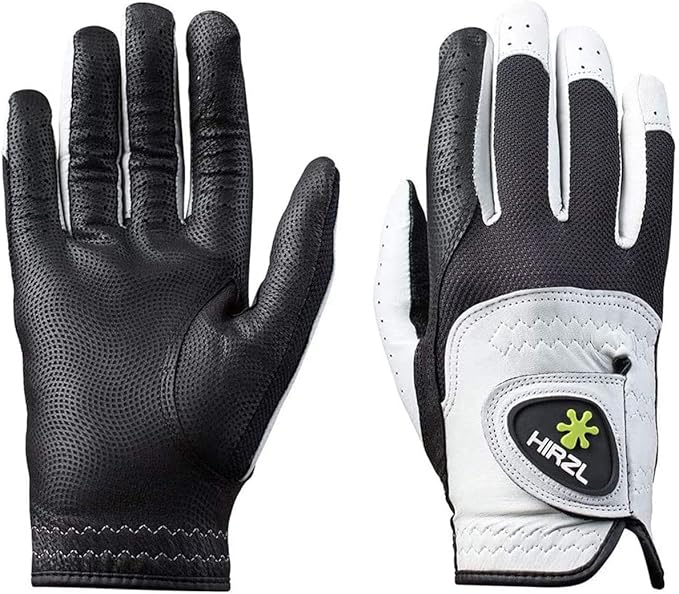 HIRZL Trust Control 2.0 Golf Glove, All Weather Mens Golf Glove, White/Black, Kangaroo Leather Palm, Cabretta Leather Backhand, Trusted by Pro’s, Sweat Free, Ultimate Grip