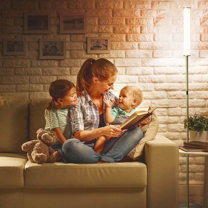 O’Bright LED Cylinder Floor Lamp with Remote Control, Full Range Dimming, Adjustable Color Temperature 3000K-6000K, Minimalist Standing Lamps for Living Room, Bedrooms and Office, Antique Brass