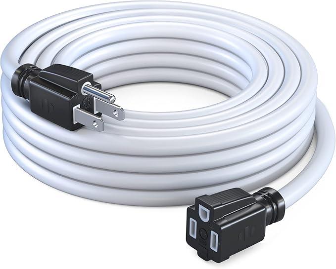 Maximm Extension Cord 20 Ft White Power Cords Indoor 16 Gauge Wire SJTW Heavy Duty ETL Listed (20Ft, White)