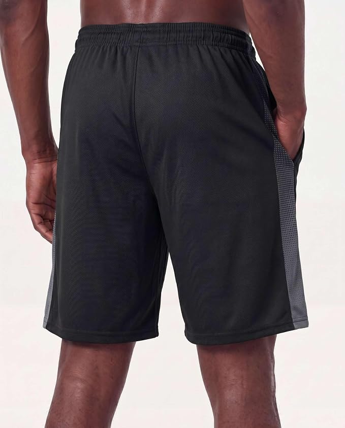 5 Pack Men's Mesh Shorts Athletic Basketball Sports Gym Workout Pockets | Cooling Moisture-Wicking, 9", Long, Quick-Dry, Breathable, Elastic Drawstring Waistband. Running, Exercise, Soccer, Training.