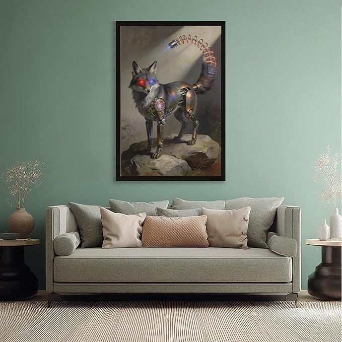 Framed Steampunk Fantasy Wall Art for Modern Living Room TV Wall Futuristic Industrial Style Decor Statement Artwork 24x36in