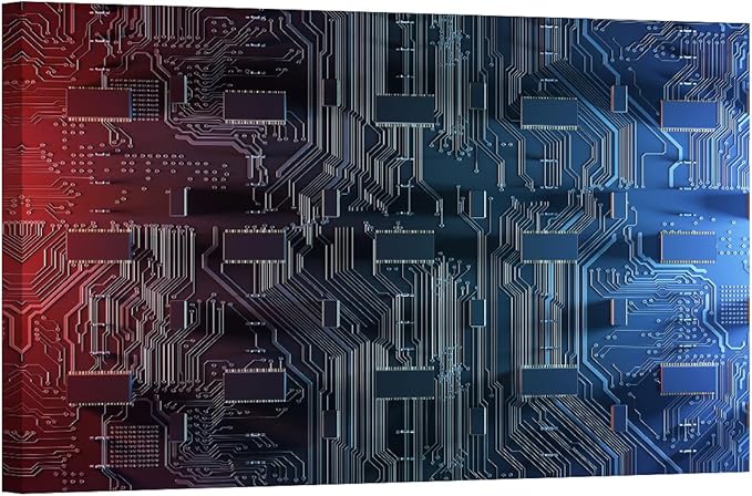 Abstract Computer Motherboard Wall Art Wall Painting CPU Concept Wall Decorations for Living Room Computer Chip Framed Modern Artwork for Home Walls Bedroom Decor 24x36 INCH