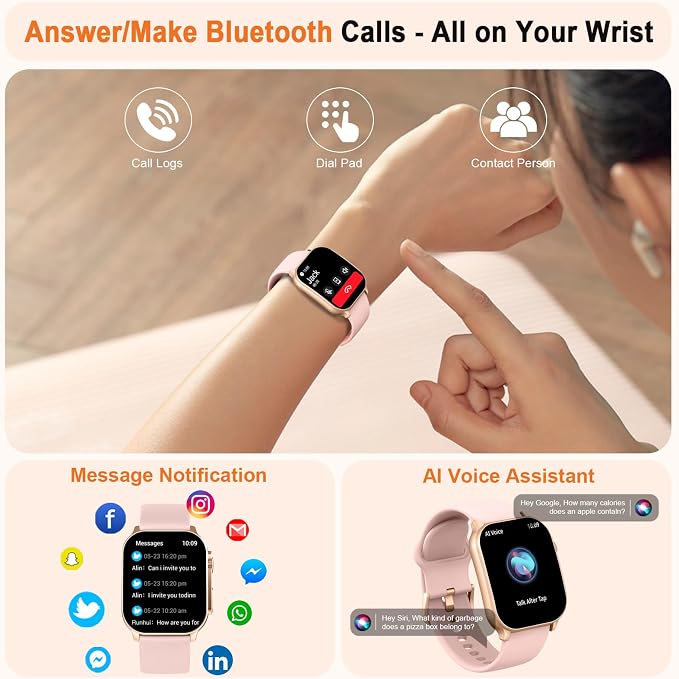 Smart Watch for Women, 2.01" AMOLED Curved HD Screen Smart Watch, Fitness Tracker with 24/7 Heart Rate/Sleep Monitor, IP68 Waterproof Running Watch,Compatible with iOS & Android for Daily Workout Pink