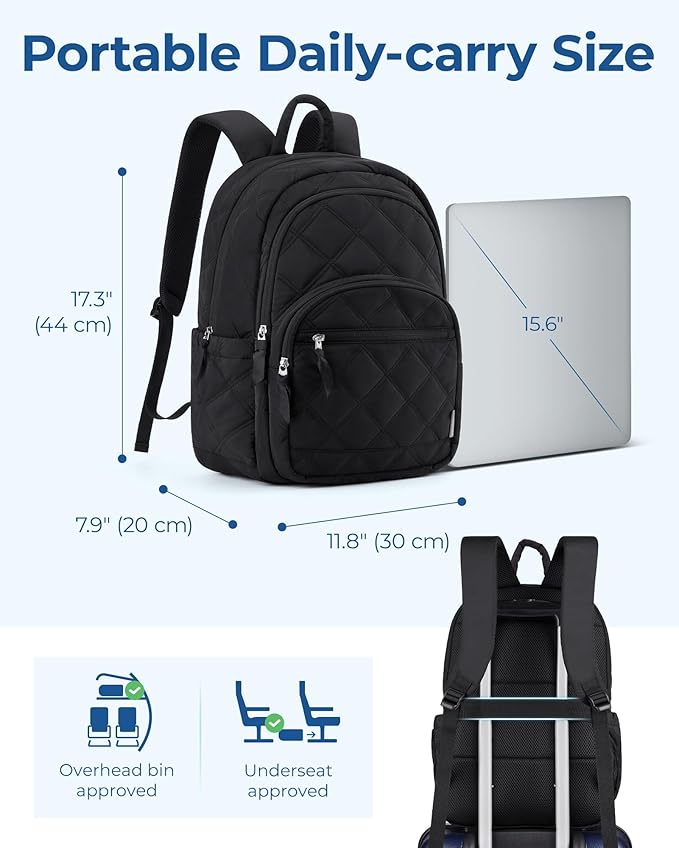 BAGSMART College Laptop Backpack,Cute Travel Backpack for Women,Quilted Computer Bookbag