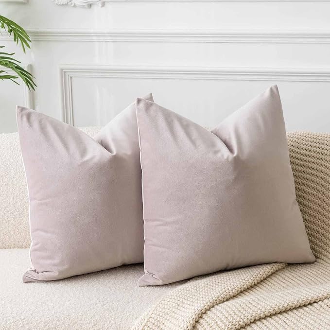 Throw Pillow Covers Set of 2 for Couch Velvet Cushion Cover 14x14,Champagne | Decorative Pillow Covers with Invisible Zipper for Couch Sofa Bed Living Room Bedroom Home Decor