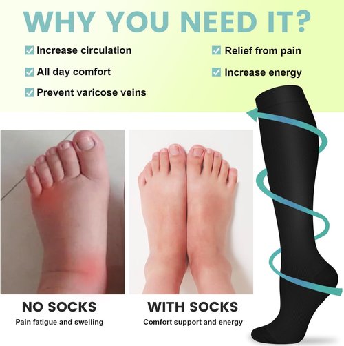 Copper Compression Socks - 15-20 mmHg Circulation Support for Men & Women | 8 Pairs for Travel & Sports