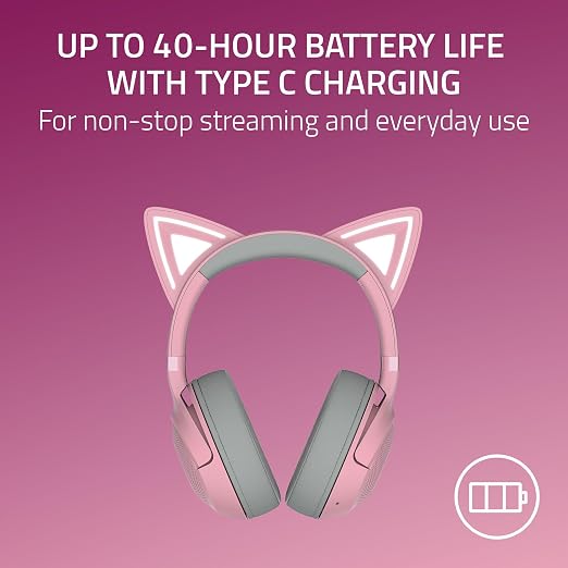 Razer Kraken Kitty V2 BT Wireless RGB Headset, Pink | Chroma RGB Kitty Ears & Earcups, Bluetooth 5.2, 40 mm Drivers, Noise-cancelling Mics, Lightweight, USB-C, 40 Hr Battery