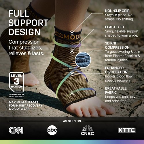 Modvel Ankle Brace - Compression Sleeve for Sprained Ankle & Achilles Tendonitis | Unisex Support