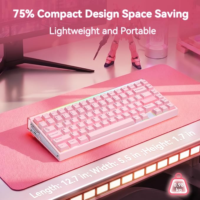 Aula Hero 75 HE Wireless Mechanical Keyboard,Pink Creamy Keyboard | 75% Layout Hall Effect Keyboard,Tri-Mode Aluminum Gaming Keyboards,75 keyboard RGB Computer Keyboards for Win/Mac Gamer