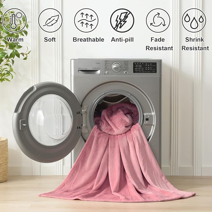Hansleep Full Fuchsia Fleece Blanket, Soft Flannel Bed Blanket | Fuzzy Cozy Blanket 84x90 Inches, Multi-use for Bed, Sofa, Couch, Travel, Camping, All Season Warm Lightweight Cover