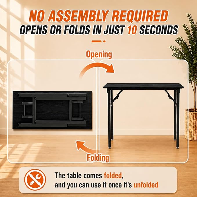 Folding Table Computer Desk - 43.3" No Assembly Folding Desk Design and Foldable Office Desk, Small Desk for Bedroom, Compact Storage Portable Use for Dorm and RV Small Space, Dark Oak