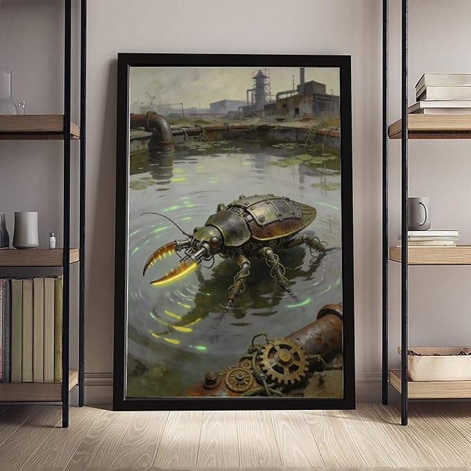 Framed Industrial Fantasy Wall Art for Living Room TV Wall Post Apocalyptic Style Home Decor 08x12in