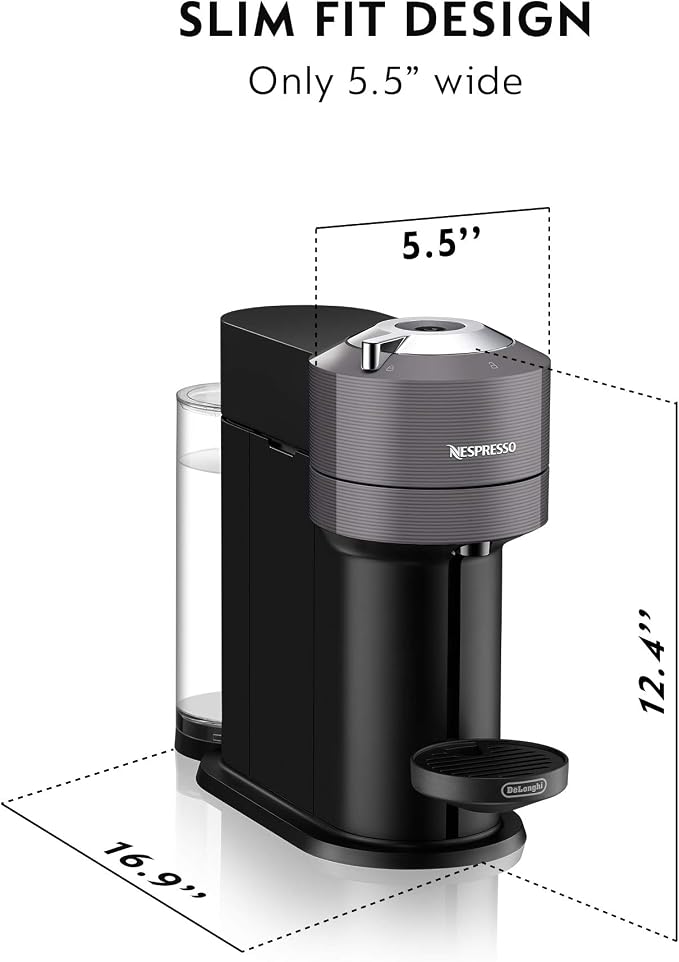 Nespresso Vertuo Next Coffee & Espresso Maker by De'Longhi | Slim, sustainable design brews 6 cup sizes topped with velvety crema, from espresso to 18 oz. Over 40 Vertuo blends.