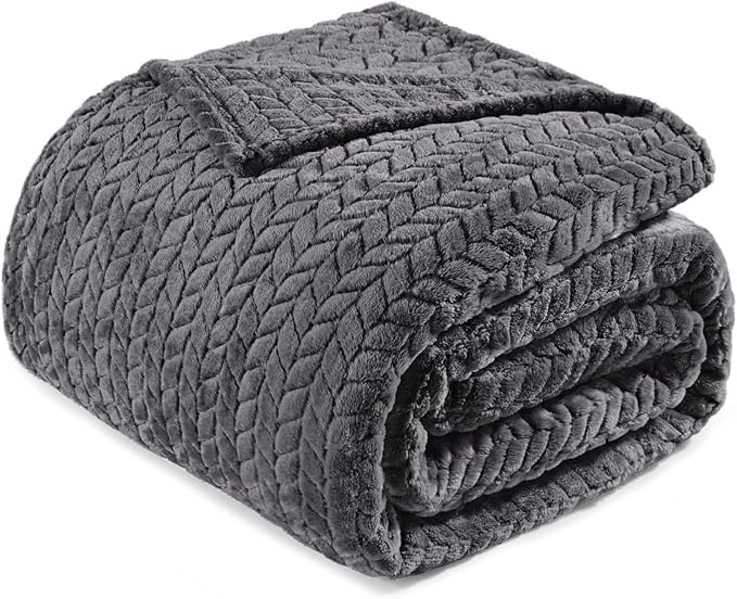 Exclusivo Mezcla Soft Fleece Bed Blanket Queen Size, 90”x90”, Dark Grey | Cozy Fluffy Lightweight Blankets for Summer, Decorative Plush Flannel Throws for Living room, Bedroom with Leaves Pattern