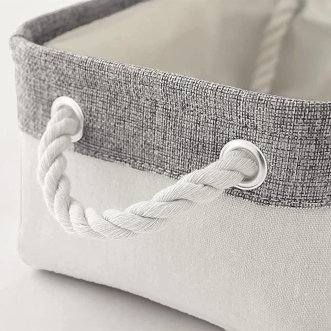 Storage Bins - Storage Baskets for Shelves Storage Cubes with Handles Small Baskets for Organizing (Gray and White 11.8 x 7.9 x 5.2 inch)