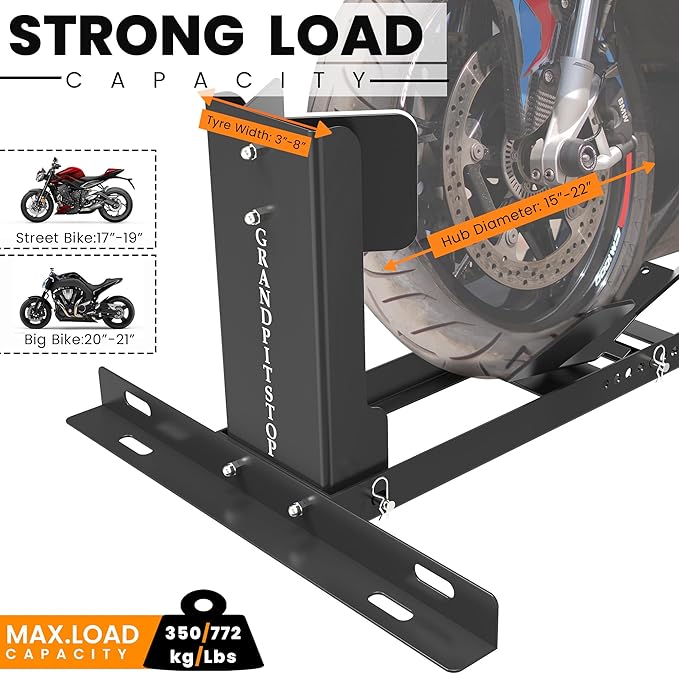 GRAND PITSTOP Universal Wheel Chock for Motorcycle Stand for Trailer Completely Adjustable Detachable Foldable Wheel Chock (Black-V2, 2000 lbs)