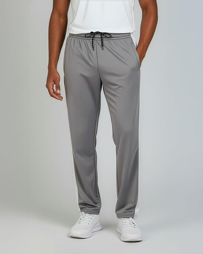 3 Pack Men's Mesh Open Bottom Sweatpants Active Athletic Workout Gym Pocket | Available in Big & Tall, Uncuffed, Elastic Waistband, Drawstring, Straight Leg, Running, Jogging, Exercise, Training, Sports
