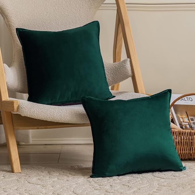 JIAHANNHA Velvet Green Throw Pillow Covers 24”x24”Pack of 2 Soft Decorative | Square Cushion Covers for Couch Sofa Bed Livingroom Car Home Decor,60x60Cm