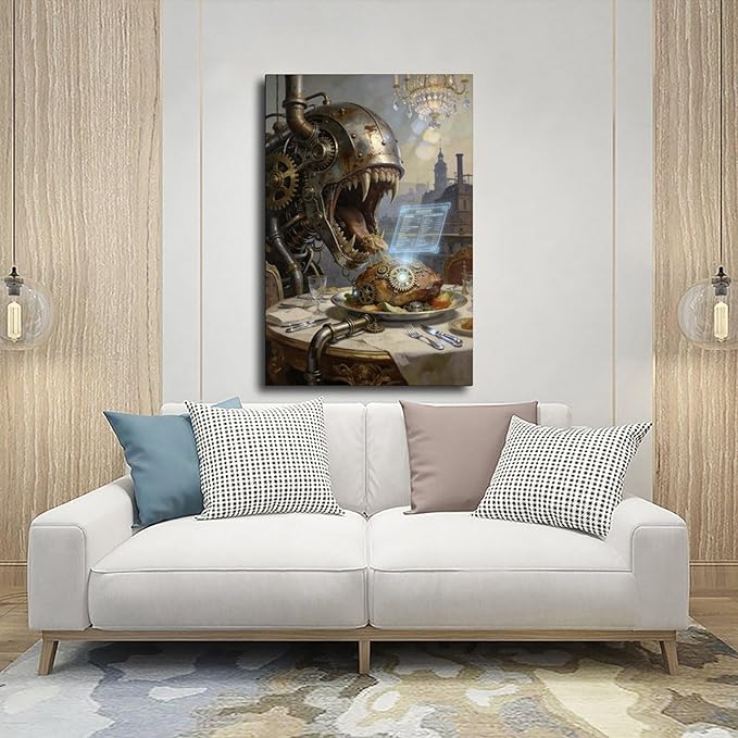 Framed Steampunk Fantasy Wall Art for Living Room And Dining Room Vintage Industrial Decor 20x30inch(50x75cm)