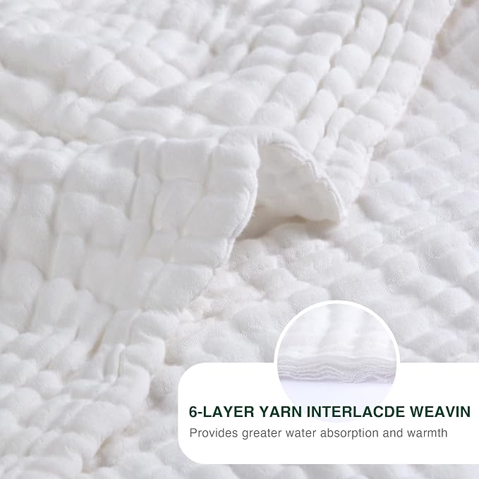 Love's cabin 100% Cotton Muslin Blanket, 6 Layer Lightweight Breathable Gauze Throw Blanket 50 x 60 Inches, Soft All Season Blanket for Couch, Bed, Sofa, White