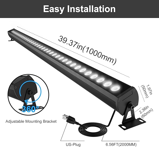 LED Light Bar 6000K Daylight White – IP65 Waterproof 40″ Outdoor Wall Washer Light Bar with Heavy-Duty Plug & Play Cord