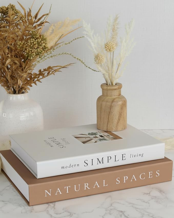 Beautiful Decorative Books - Set of 2 Boxes Enhance Your Coffee Table, Bookshelf or Mantel Shelf Decor - Aesthetic Fake/Faux Books for Modern Home Decoration, Photo Storage and as a Keepsake Box
