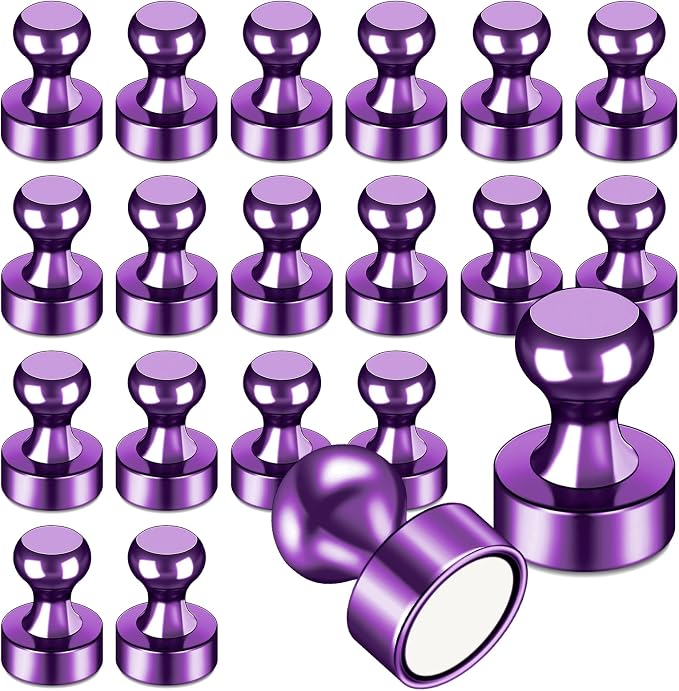 LOVIMAG Fridge Magnets 20Pcs, Magnet for Refrigerator Whiteboard, Purple | Small Strong Neodymium Metal Cute Push Pin for Classroom, Kitchen, Accessories Decorative, Office, Calendar