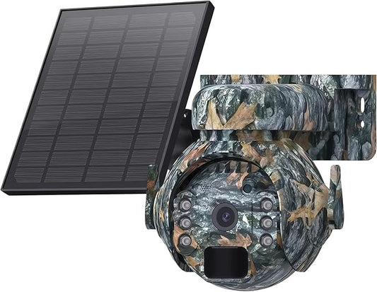 5MP Solar Cameras WiFi Wireless Outdoor 360° View Pet Monitoring Camouflage Color Solar Battery PTZ Camera(WiFi Camera add 128G)