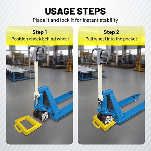 HOXWELL Pallet Jack Wheel Chock 2 Packs, Premium Pallet Jack Stopper for Truck 13.4" Length x 10.6" Width x 1.9" Height (Yellow)